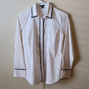 Ann Taylor White Dress Shirt with Black Trim